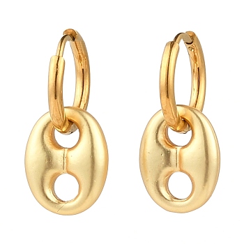 304 Stainless Steel Huggie Hoop Earrings, with Alloy Oval Links, Golden, 27mm, Pin: 1mm