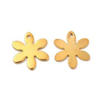 201 Stainless Steel Charms, Flower Charm, Real 24K Gold Plated, 13x11.5x0.5mm, Hole: 1.2mm