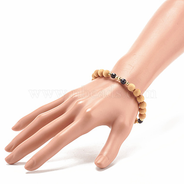 Natural Wood & Gemstone Beaded Stretch Bracelet(BJEW-JB07820)-3