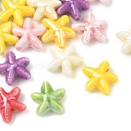 Handmade Porcelain Beads, Bright Glazed Porcelain, Starfish, Mixed Color, 12x13x5mm, Hole: 2mm(PR-CBA91FD-01)