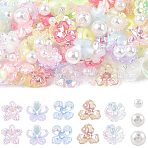 DIY Jewelry Making Findings Kits, including 100Pcs 5 Styles Acrylic Bead Caps, 120Pcs 3 Styles ABS Plastic Imitation Pearl Beads, Mixed Color, 4~12x4~12x3.5~8mm, Hole: 1.4~2.3mm, 220pcs(DIY-YW0018-02)