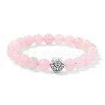 Natural Rose Quartz Round Beaded Stretch Bracelets, Alloy Charm Fortunate Jewelry for Women Men, 7.48 inch(19cm)(BJ1741-9)