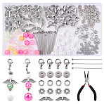 DIY Angel Pendants Making Kits, Including 304 Stainless Steel Lobster Claw Clasp & Ball Head Pins & Beads, Alloy & Acrylic Beads, Carbon Steel Jewelry Pliers, Stainless Steel Color, 12x7x3.5mm, Hole: 1.5mm(DIY-YW0017-60)