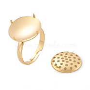 Brass Adjustable Ring Findings, Sieve Ring Settings, Flat Round, Real 18K Gold Plated, Sieve Ring: 16x2.5mm, US Size 9 3/4(19.5mm)(KK-K382-15C-G)