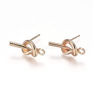 Rack Plating Brass Stud Earring Findings, with 316 Surgical Stainless Steel Pin and Loop, Knot, Light Gold, 19x7.5x4mm, Hole: 2mm, Pin: 0.7mm(KK-L198-006LG)