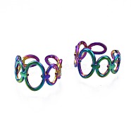 304 Stainless Steel Oval Wrap Cuff Ring, Rainbow Color Open Ring for Women, US Size 7 3/4(17.9mm)(RJEW-N038-099)