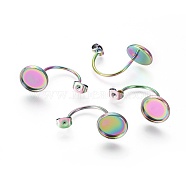 Ion Plating(IP) 304 Stainless Steel Ear Nuts, Butterfly Earring Backs for Post Earrings, Flat Round Cabochon Settings, Rainbow Color, Tray: 10mm, 27x12x15mm, Hole: 0.8mm(STAS-F232-05A-M)