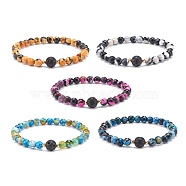 Natural Fire Crackle Agate & Lava Rock Stretch Bracelet, Essential Oil Gemstone Jewelry for Women, Mixed Color, Inner Diameter: 2-1/4 inch(5.6cm)(BJEW-JB08362)