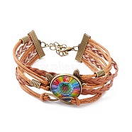 Rainbow Pride Bracelet, Flower Pattern Flat Round & Butterfly Links Multi-strand Bracelet for Men Women, Chocolate, Flower Pattern, 7-1/4 inch(18.5cm)(BJEW-F426-01A)