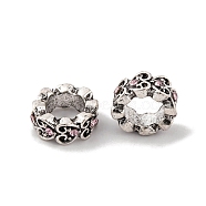 Rack Plating Alloy European Beads, with Rhinestone, Large Hole Beads, Heart, Antique Silver, 9.5x4mm, Hole: 6.5mm(FIND-C055-03AS)