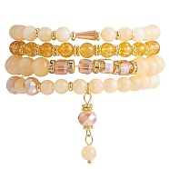 4Pcs 4 Style Natural Topaz Jade & Synthetic Citrine Stretch Bracelets Set with Glass Beaded, Gemstone Jewelry for Women, Inner Diameter: 2-1/8 inch(5.5cm), 1Pc/style(BJEW-SW00105-07)