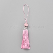Polyester Tassel Big Pendants Decorations, with Acrylic Beaded and Platinum Alloy Findings, Pearl Pink, 188mm(HJEW-TAC0019-01H)