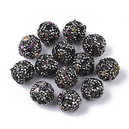 Polymer Clay Rhinestone Beads, with Natural Tourmaline Chips, Round, 16~18mm, Hole: 1.6mm(RB-S055-24A)