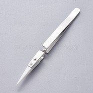 Stainless Steel Beading Tweezers, with Porcelain, Stainless Steel Color, 14x0.85~0.9cm(TOOL-F006-02B)