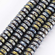 Electroplated Natural Lava Rock Beads Strands, Flat Round/Disc, Heishi Beads, Bumpy, Cornflower Blue, 8.5x4mm, Hole: 1mm, about 104~105pcs/strand, 15.75 inch~15.94 inch(40cm~40.5cm)(X-G-T114-69H)