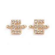 Brass Micro Pave Cubic Zirconia Links Connectors, Long-Lasting Plated, Letter, Clear, Real 18K Gold Plated, Letter.E, 7.2x9.8x2.8mm, Hole: 1.2mm(X-ZIRC-I042-16G-E)