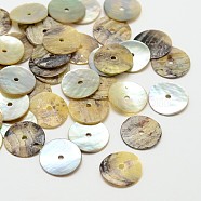 Flat Round Natural Akoya Shell Beads, Mother of Pearl Shell Beads, Camel, 13x1mm, Hole: 1mm, about 2880pcs/bag(SHEL-N034-12)