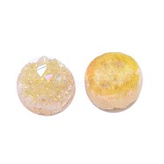 Electroplate Natural Druzy Crystal Cabochons, Flat Round, Dyed, Yellow, 12x3~6mm(G-L047-12mm-16)