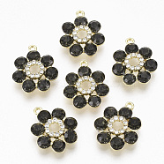 Golden Plated Alloy Pendants, with Glass Rhinestone, Flower, Gray, 19x16x5mm, Hole: 1.2~1.5mm(PALLOY-N154-02A)