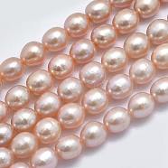 Natural Cultured Freshwater Pearl Beads Strands, Oval, PeachPuff, 6.5~7x5.5~6mm, Hole: 0.8mm, about 44pcs/strand, 14.17 inch(36cm)(PEAR-K003-23A-01)