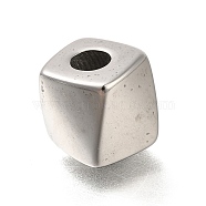 304 Stainless Steel European Beads, Large Hole Beads, Cube, Antique Silver, 10x10x9.5mm, Hole: 4mm(STAS-M100-12AS)