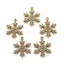 Zinc Tibetan Style Alloy Pendants, Snowflake Pendants, Charms for Christmas Day Gift Making, Lead Free & Cadmium Free & Nickel Free, Antique Golden, about 29mm long, 22mm wide, 3mm thick, hole: 2mm(X-TIBEP-12740-AG-FF)