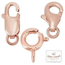 9Pcs 9 Style 925 Sterling Silver Clasps, Spring Ring & Lobster Claw Clasps, Rose Gold, 9~11.5x6x1.5mm, Hole: 1~3mm, 3Pcs/style(STER-BBC0001-17C)