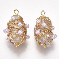 ABS Plastic Imitation Pearl Pendants, with Brass Findings, Real 18K Gold Plated, Oval, Thistle, 27~28x14~16x14~16mm, Hole: 1.8mm(X-KK-T038-444G)