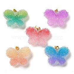 Transparent Resin Dotted Rhinetone Pendants, Butterfly Charms with Rack Plating Brass Findings, Real 18K Gold Plated, Cadmium Free & Lead Free, Long-Lasting Plated, Mixed Color, 24x32x10mm, Hole: 4x2.5mm(RESI-N040-02G-RS)