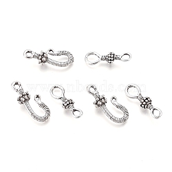 Tibetan Style Alloy S-Hook Clasps, Antique Silver, Clasp: 24.5x7.5x5.5mm, Hole: 5.5x4.5mm & 3.5x2.5mm, S-Hook: 26x13x7mm, Hole: 3.2x2mm & 2x1mm(TIBE-L003-031AS)