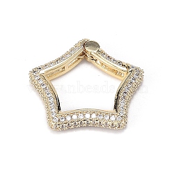 Brass Micro Pave Clear Cubic Zirconia Spring Gate Rings, Long-Lasting Plated, Star, Real 18K Gold Plated, 22.3x21.8x3.5mm(ZIRC-F120-010G)