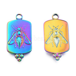 Ion Plating(IP) 201 Stainless Steel Pendants, Rectangle with Bees, Rainbow Color, 29x14x2mm, Hole: 2.5mm(STAS-N098-260M)