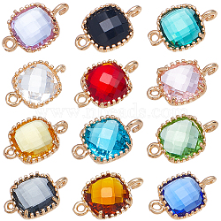 24Pcs 12 Colors Faceted Glass Connector Charms, Square Links with Golden Plated Brass Findings, Mixed Color, 14.5x9.5x3.5mm, Hole: 0.8~1.2mm, 2pcs/color(GLAA-SC0001-90)