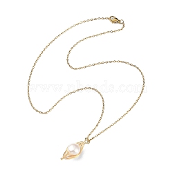 Natural Pearl Pendant Necklace, 304 Stainless Steel Wire Wrap Jewelry for Women, Golden, 17.68 inch(44.9cm)(NJEW-JN04309)