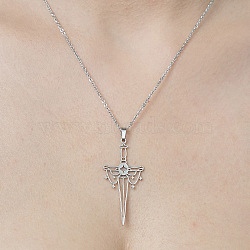 201 Stainless Steel Hollow Sword Pendant Necklace, Stainless Steel Color, 17.72 inch(45cm)(NJEW-OY001-95)
