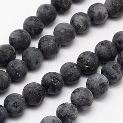 Natural Larvikite/Black Labradorite Beads Strands, Frosted, Round, 4mm, Hole: 0.8mm, about 90pcs/strand, 14.1 inch(X-G-D692-4mm)
