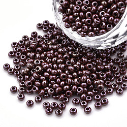 8/0 Czech Opaque Glass Seed Beads, Lustered, Round, Saddle Brown, 3x2mm, Hole: 1mm, about 500g/bag(SEED-N004-003A-12)