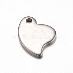 201 Stainless Steel Charms, Heart, Blank Tag Charms, Stainless Steel Color, 12x9x1mm, Hole: 1mm(X-STAS-D429-44)