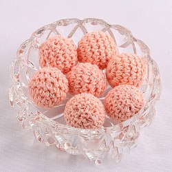 Handmade Woolen Macrame Wooden Pom Pom Ball Beads, for Baby Teether Jewelry Beads DIY Necklace Bracelet, Light Salmon, 16mm(MAKN-PW0001-047L)