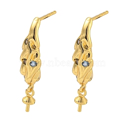 Rack Plating Brass Micro Pave Clear Cubic Zirconia Studs Earrings Finding, Cadmium Free & Lead Free, Long-lasting Plated, Teardrop, Golden, 28x6mm, Pin: 0.8~1mm(KK-T072-11G)