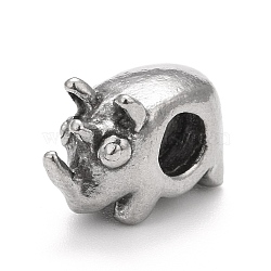 304 Stainless Steel European Beads, Large Hole Beads, Rhinoceros, Antique Silver, 8.5x6x13.5mm, Hole: 4mm(STAS-G256-30AS)