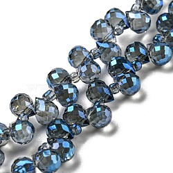 Full Rainbow Plated Electroplate Transparent Glass Beads Strands, Faceted, Teardrop, Marine Blue, 6x5x5mm, Hole: 0.8mm, about 108pcs/strand, 16.14''(41cm)(EGLA-M030-01A-FR02)