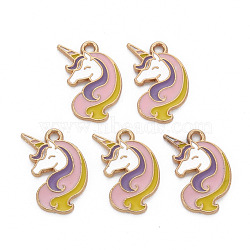 Alloy Enamel Pendants, Cadmium Free & Nickel Free & Lead Free, Unicorn, Light Gold, Medium Purple, 18x11.5x1mm, Hole: 1.6mm(ENAM-S126-066A-NR)