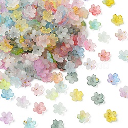 93G Frosted Acrylic Bead Caps, Glitter Beads, Flower, Mixed Color, 11x11mm, Hole: 1mm(FACR-YW0001-10I)