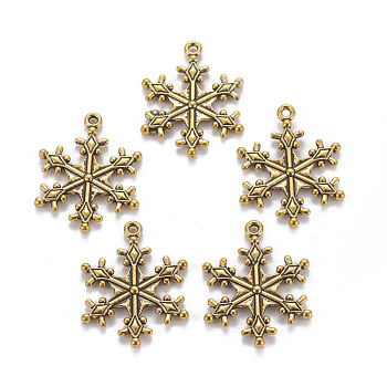 Zinc Tibetan Style Alloy Pendants, Snowflake Pendants, Charms for Christmas Day Gift Making, Lead Free & Cadmium Free & Nickel Free, Antique Golden, about 29mm long, 22mm wide, 3mm thick, hole: 2mm