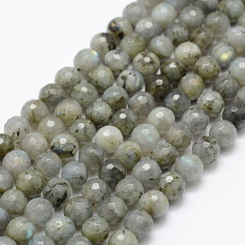 Natural Labradorite Beads Strands, Round, Faceted, 8mm, Hole: 1mm, about 49pcs/strand, 15.1 inch(38.5cm)