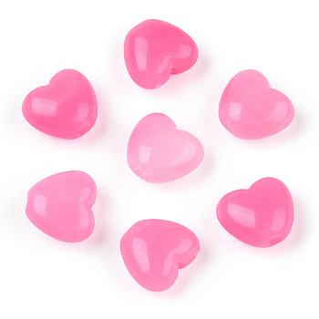 Opaque Acrylic Beads, Heart, Hot Pink, 9x10x5.5mm, Hole: 1.5mm