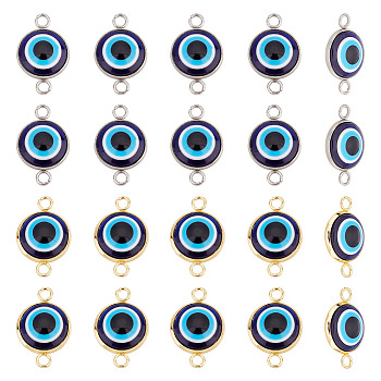20Pcs 2 Styles Evil Eye Resin Connector Charms, with 304 Stainless Steel Findings, Flat Round, Golden & Stainless Steel Color, 13.5x21x4.5mm, Hole: 2.3mm