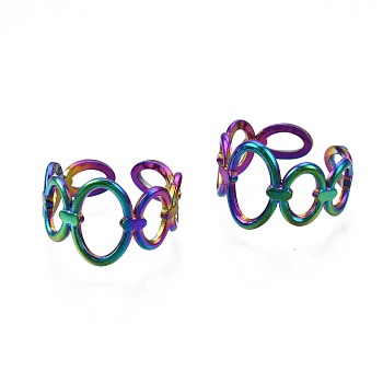 304 Stainless Steel Oval Wrap Cuff Ring, Rainbow Color Open Ring for Women, US Size 7 3/4(17.9mm)