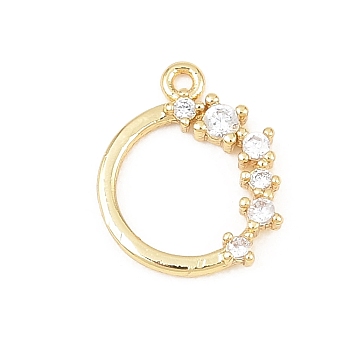 Brass Micro Pave Clear Cubic Zirconia Pendants, Round Ring Charms, Real 18K Gold Plated, 12x10x2mm, Hole: 1mm